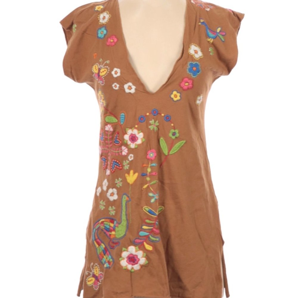 Colorfully Embroidered Tunic Top